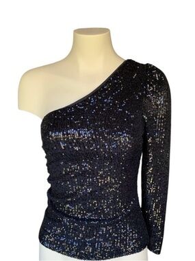 Black One-Shoulder Sequin Top